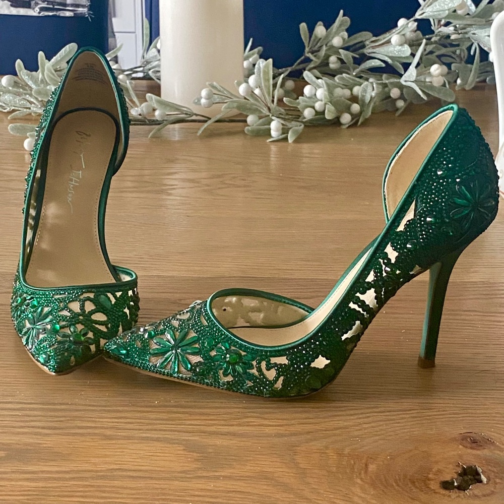 Betsey Johnson Rhinestone Pointed Heels Emerald Green Women's US 8.5M - Picture 3 of 5